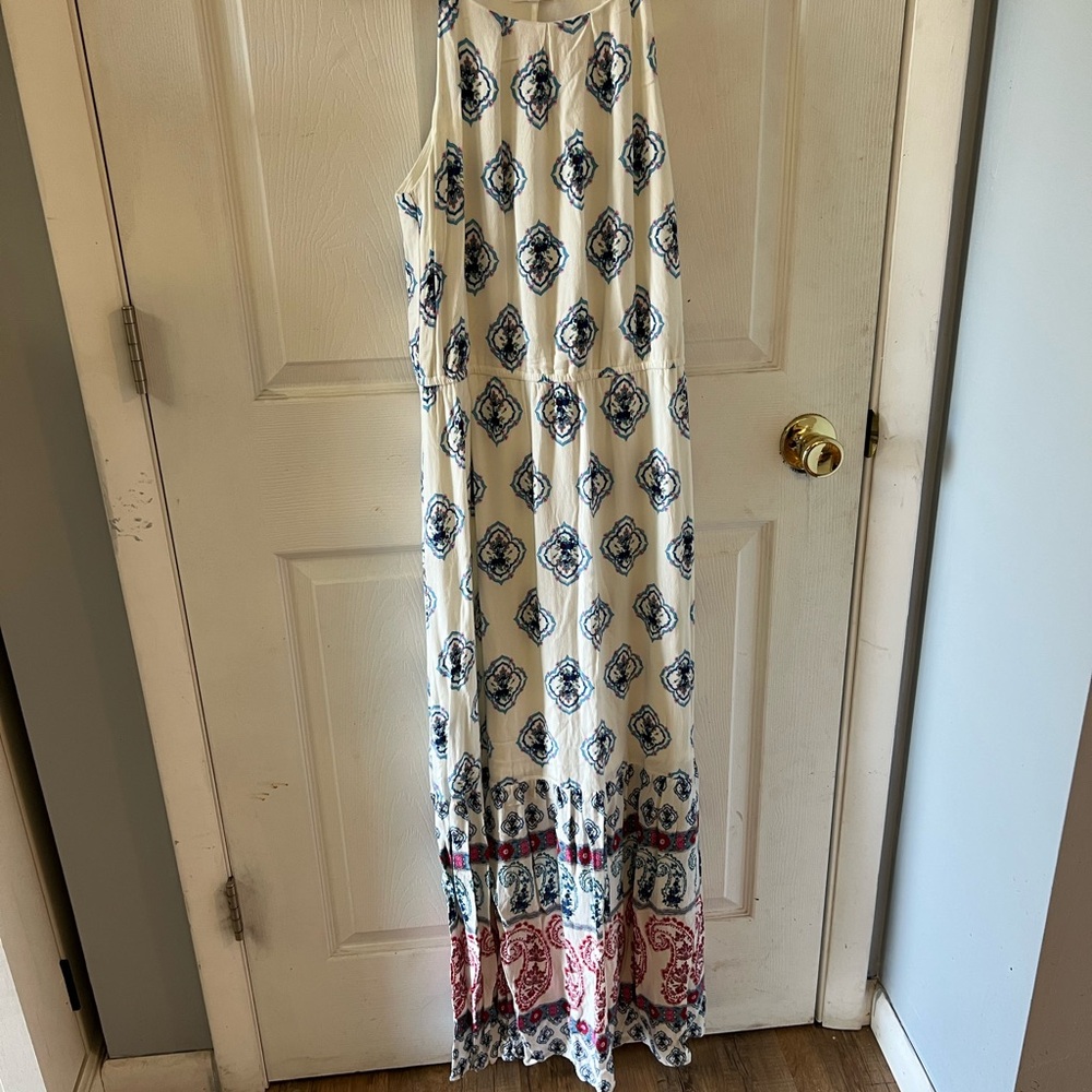 Maurices White and Blue Floral Maxi Dress